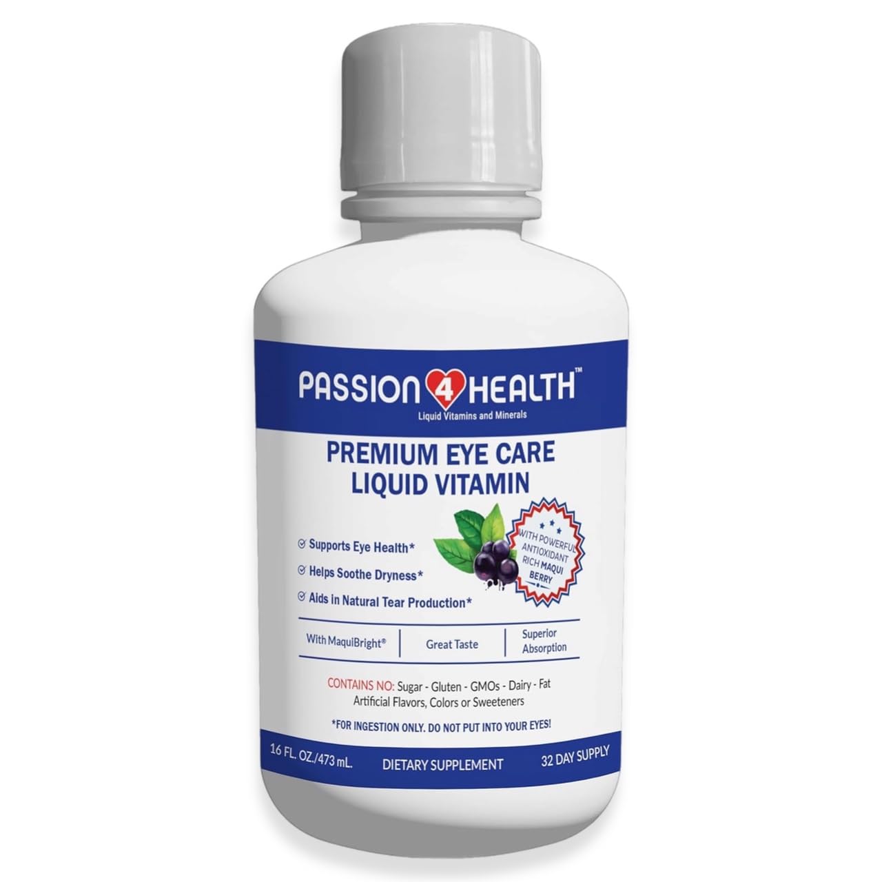 Passion 4 Health Liquid Eye Vitamins bottle with Maqui Berry extract