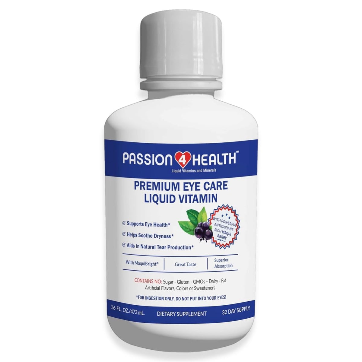 Passion 4 Health Liquid Eye Vitamins bottle with Maqui Berry extract