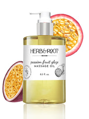 Passion Fruit Glaze Massage Oil bottle with tropical background