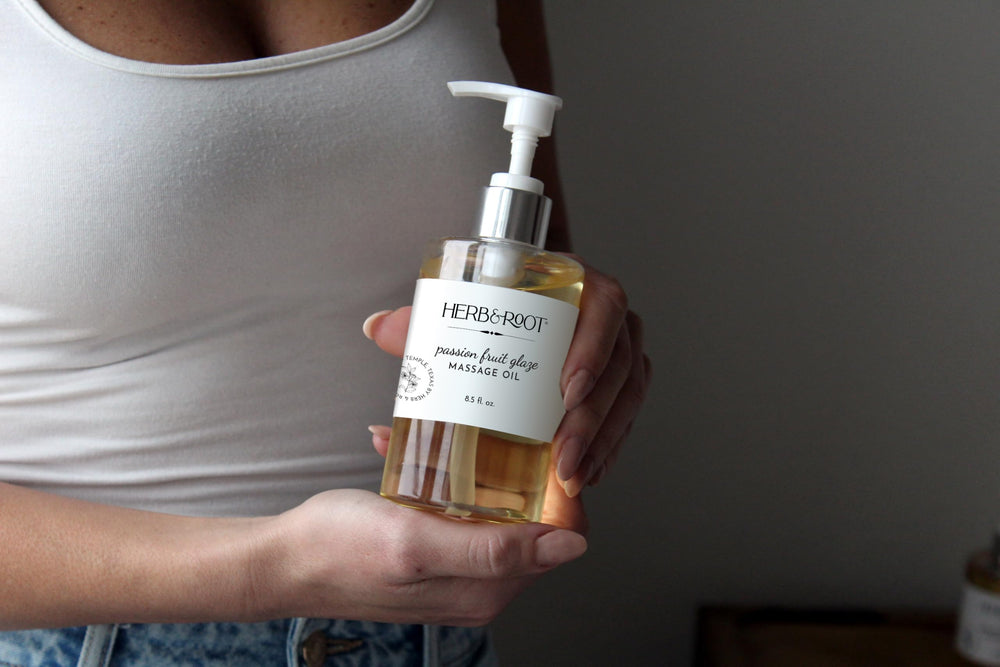 8.5 oz massage oil bottle angled for product photography