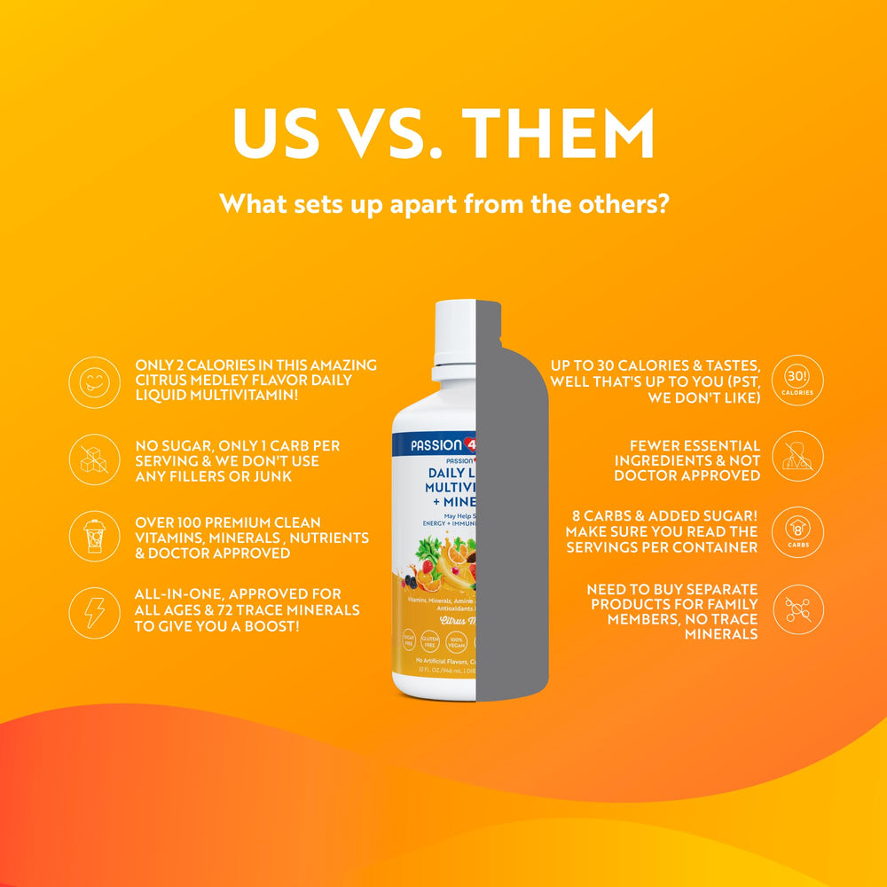 Family using Passion 4 Life liquid multivitamin, shared across ages at home.