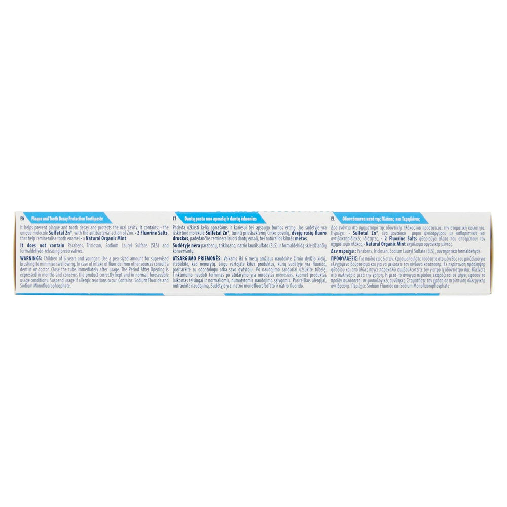 Back of Pasta del Capitano toothpaste box detailing features