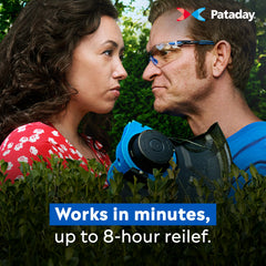 Pataday bottle nozzle close-up demonstrates easy, controlled drop delivery.