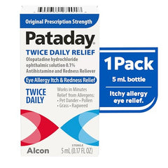Pataday eye-dropper close-up highlights precise dosage for fast itch relief.
