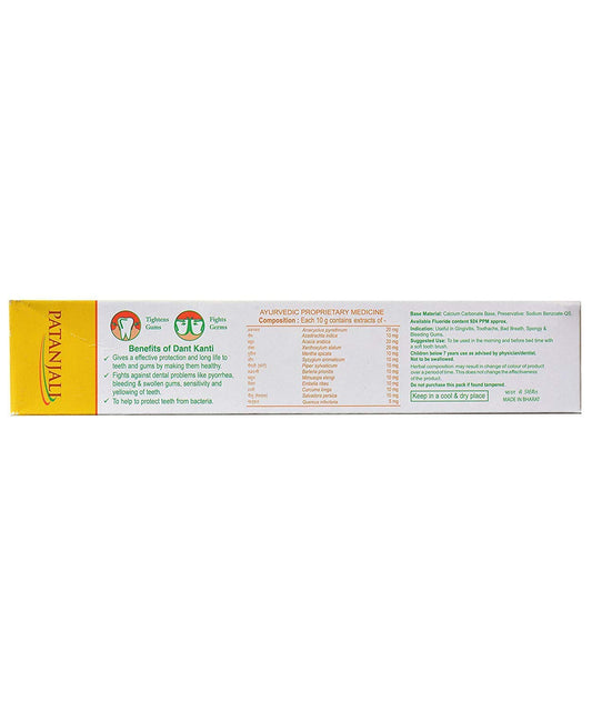 Back view of Patanjali Dant Kanti toothpaste packaging
