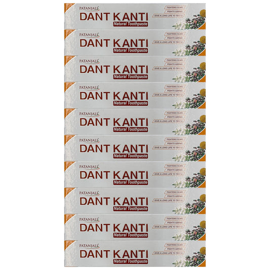Front view of Patanjali Dant Kanti Natural Toothpaste 100g pack of 10