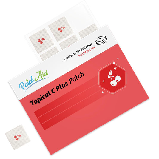 Close-up of PatchAid C Plus Topical Patch on skin