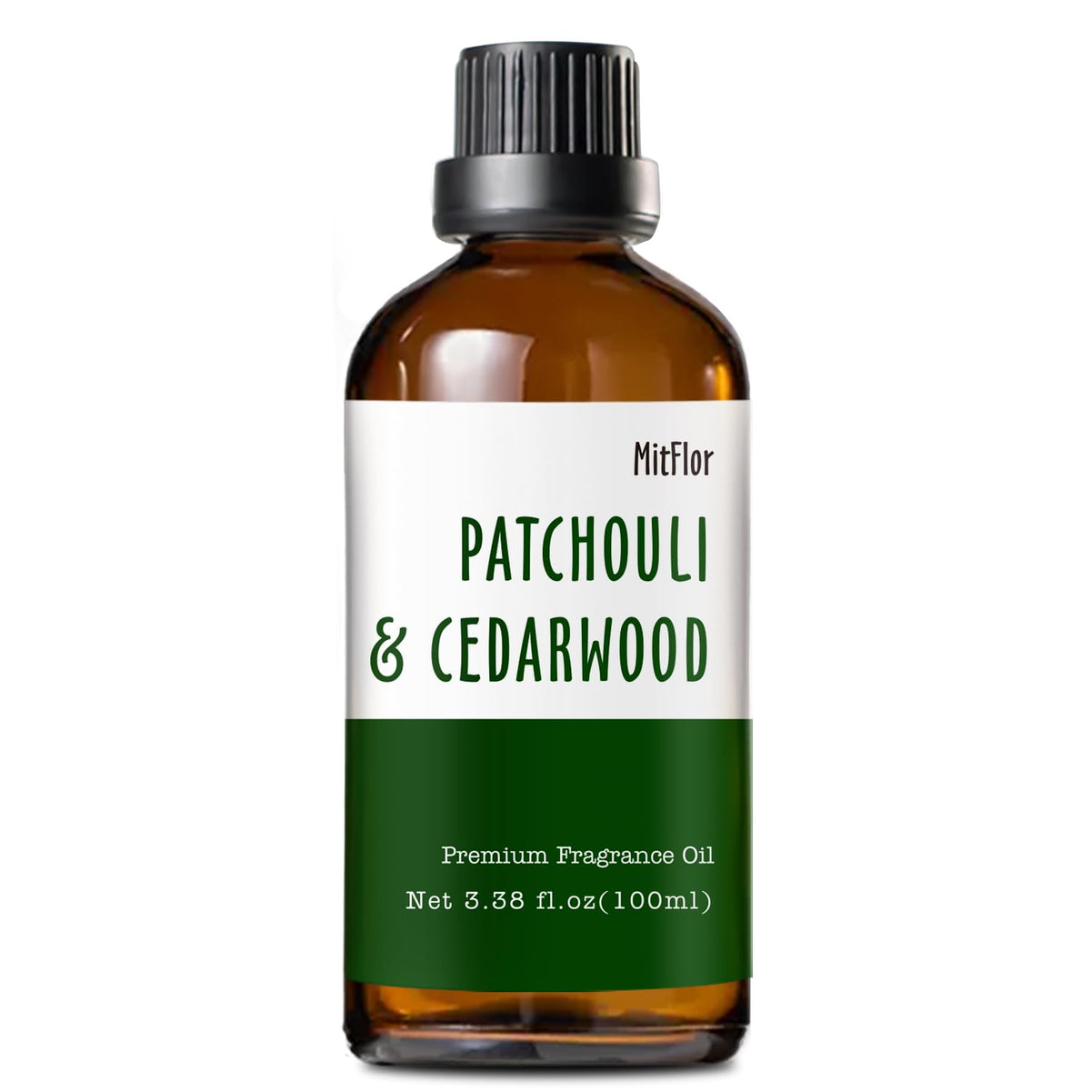 Patchouli and Cedarwood fragrance oil bottle label