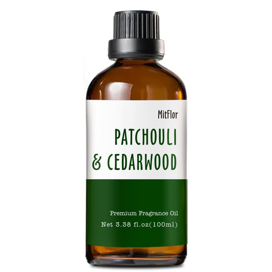 Patchouli and Cedarwood fragrance oil bottle label