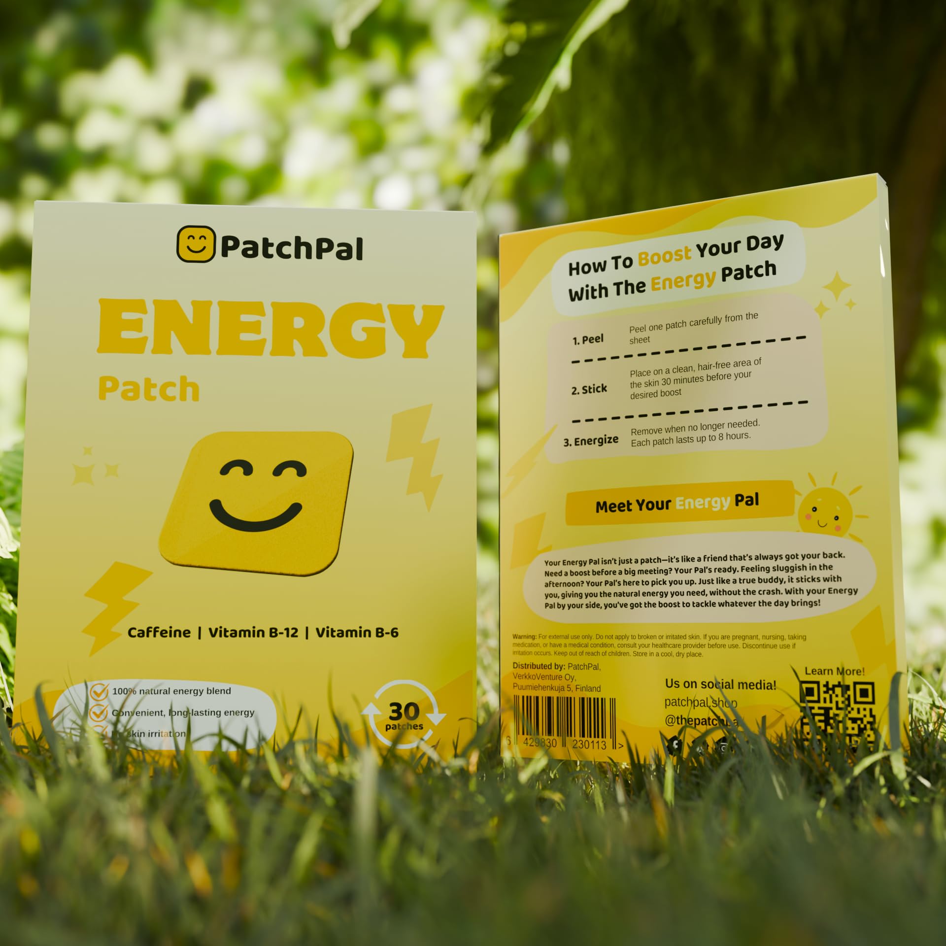 Vegan and gluten-free PatchPal B12 Energy Patches label