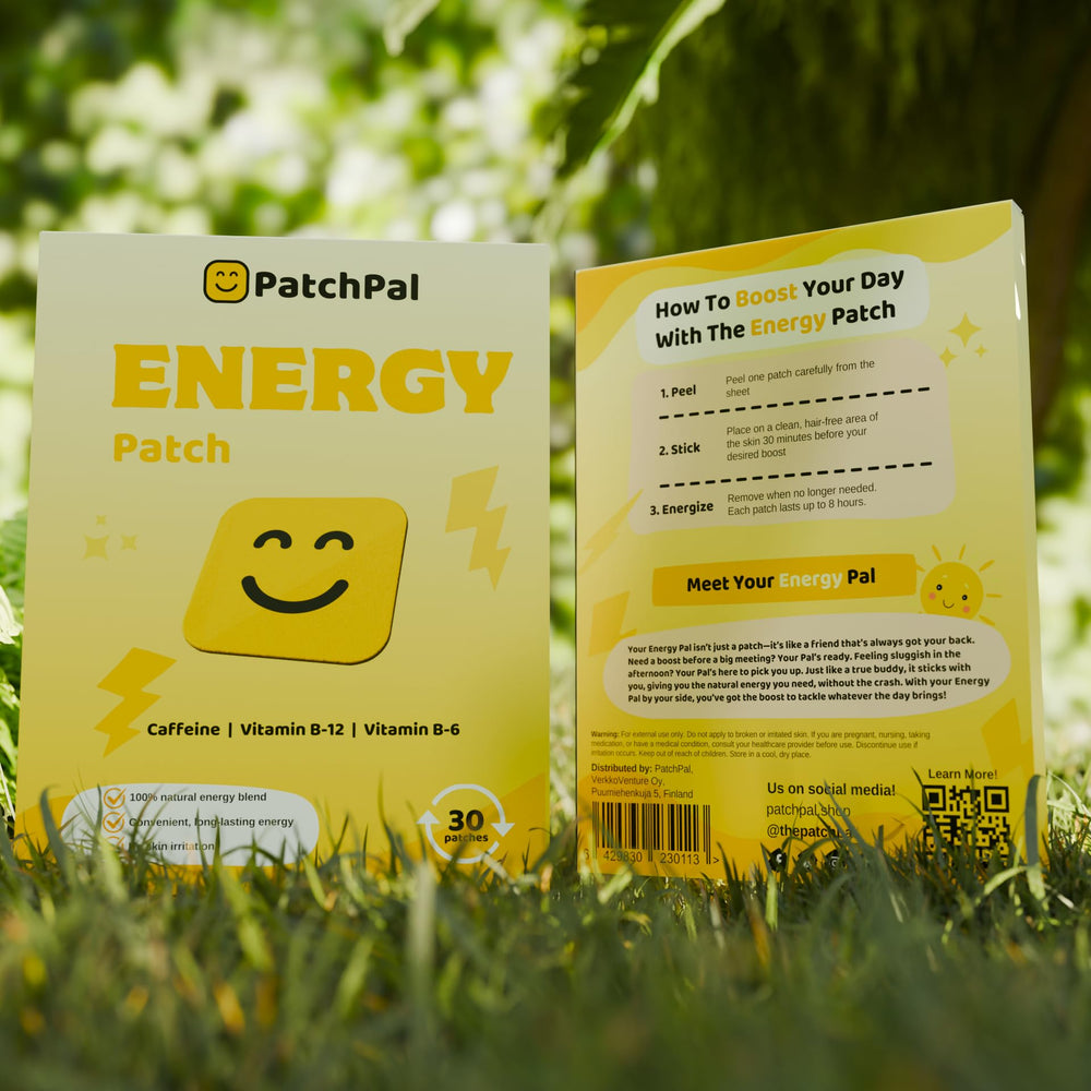 Vegan and gluten-free PatchPal B12 Energy Patches label