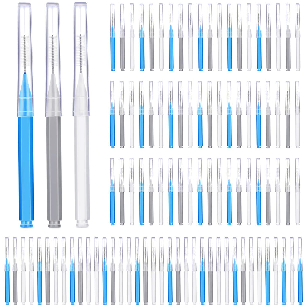 Patelai 100-piece braces brush set in assorted colors (blue, grey, white)
