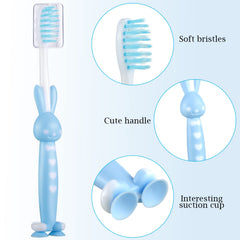 Colorful rabbits and bears designs in kids toothbrush set