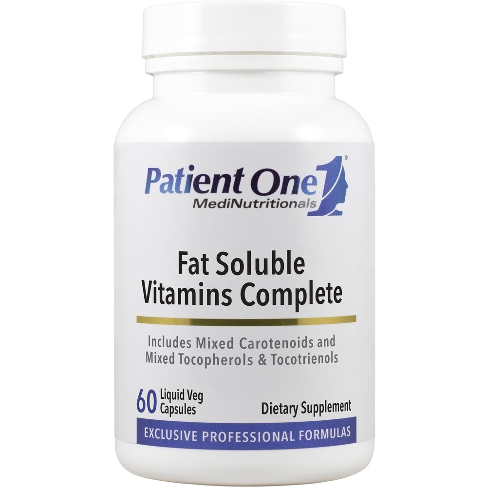 Bottle of Patient One Fat Soluble Vitamins Complete with label visible