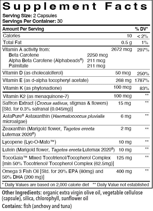 Close-up of supplement capsules showing comprehensive fat-soluble vitamin blend