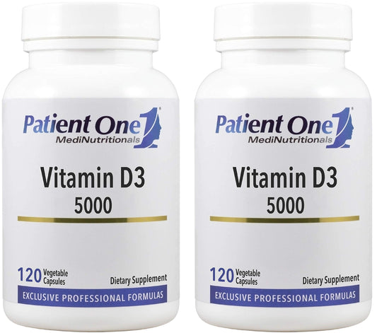 Patient One Vitamin D3 5,000 IU bottle with immune health messaging