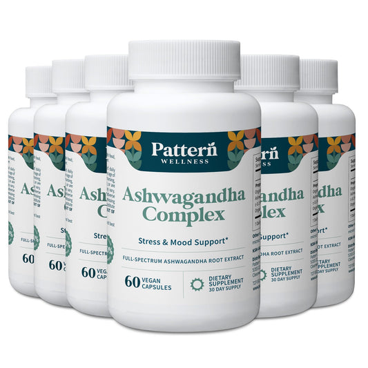 Pattern Wellness Ashwagandha Complex bottle with 360 vegan capsules