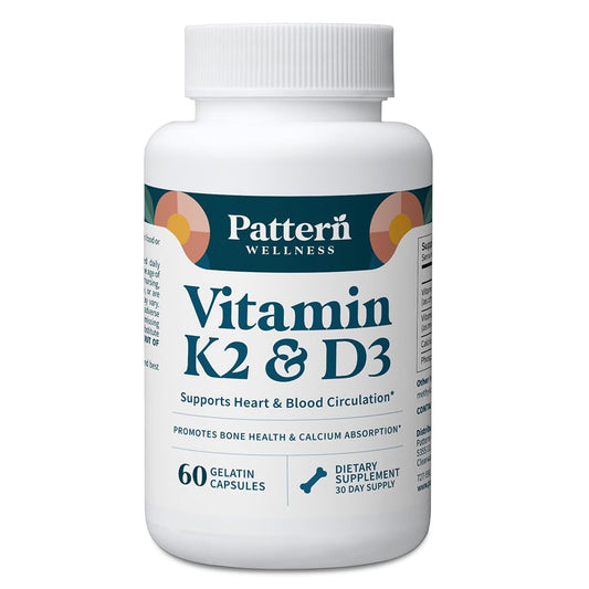 Product hero image of Pattern Wellness Vitamin K2 D3 with Calcium bottle