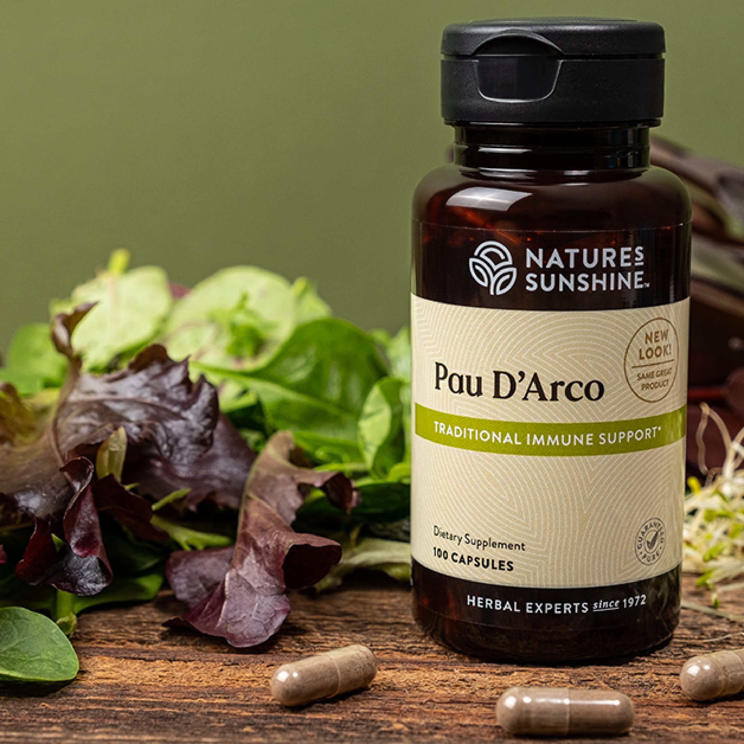 Pau D'Arco herbal supplement capsules on white background