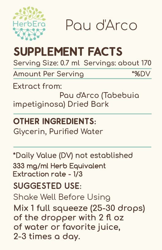 Glass bottle with glycerin-based Pau d'Arco liquid extract