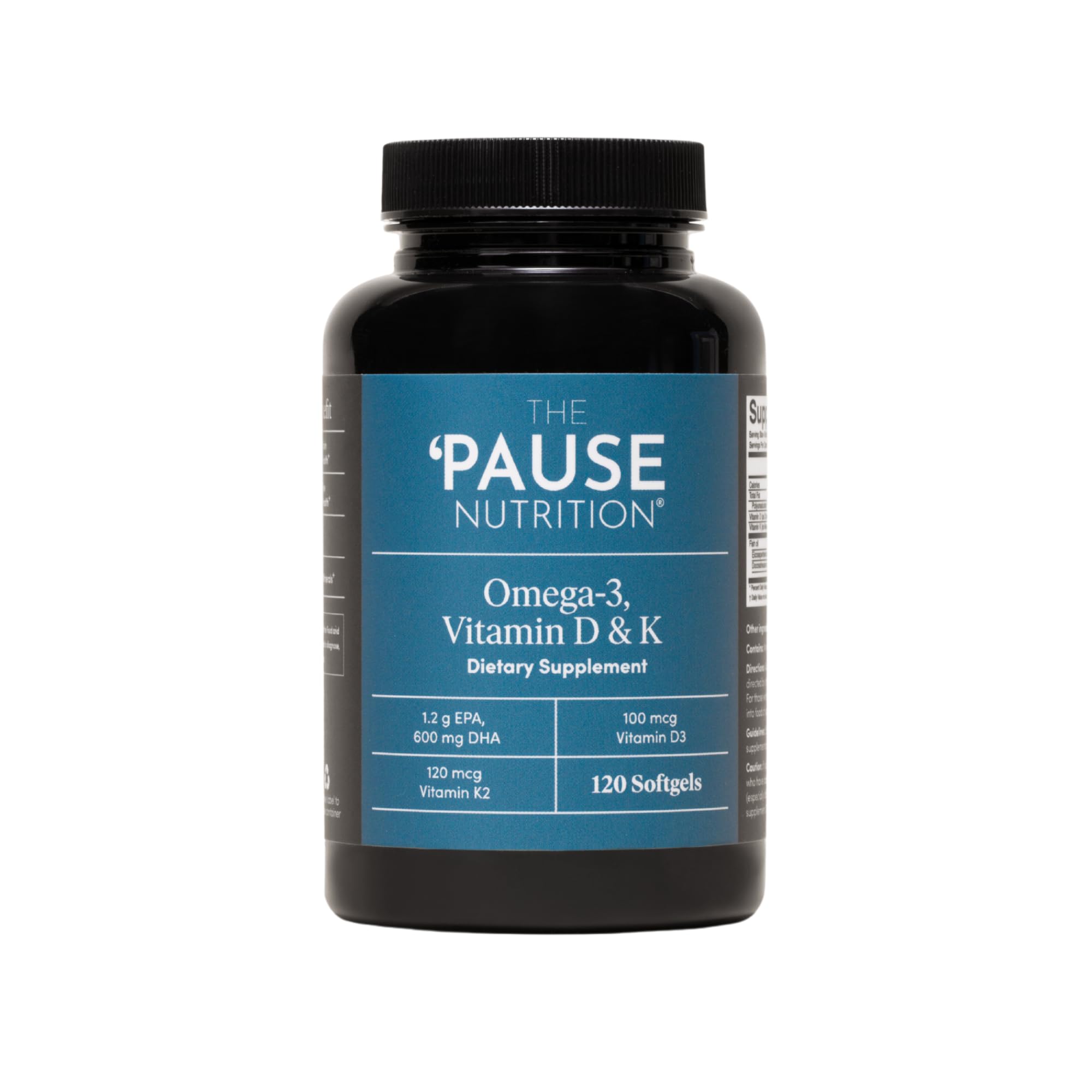 The Pause Life omega-3 bottle front for easy daily wellness.