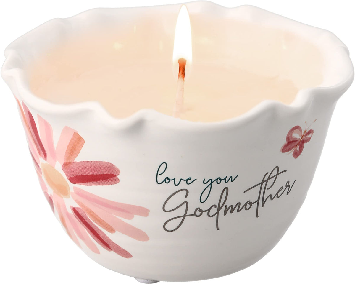 Pavilion Gift Company Love You Godmother candle vessel showcases elegant stoneware appeal for gifting.