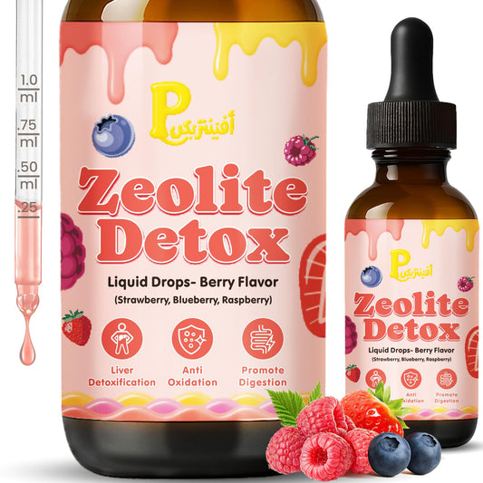 Front view of Pavintrix Zeolite Detox Drops Berry flavor bottle 60ml