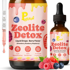 Front view of Pavintrix Zeolite Detox Drops Berry flavor bottle 60ml