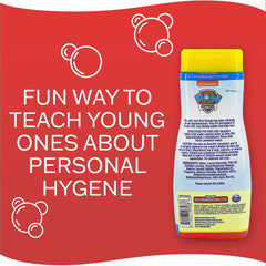 Paw Patrol bubble bath closeup of ingredients and Raspberry Rescue fragrance.