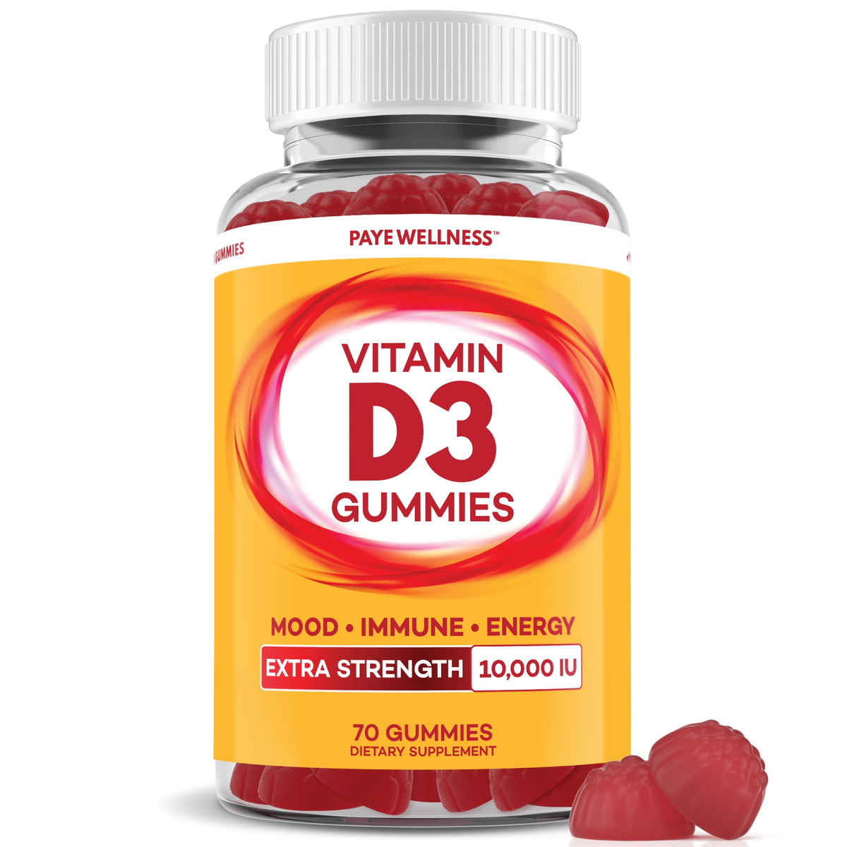 PAYÉ Vitamin D Gummies bottle – 70 count