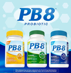 Graphic showing 8 bacterial strains in PB8 Probiotic