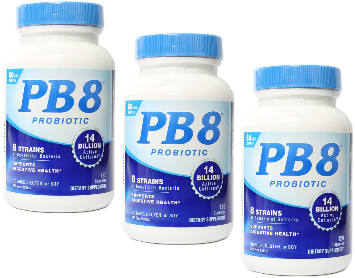 PB8 Probiotic 3-Pack front view with bottles