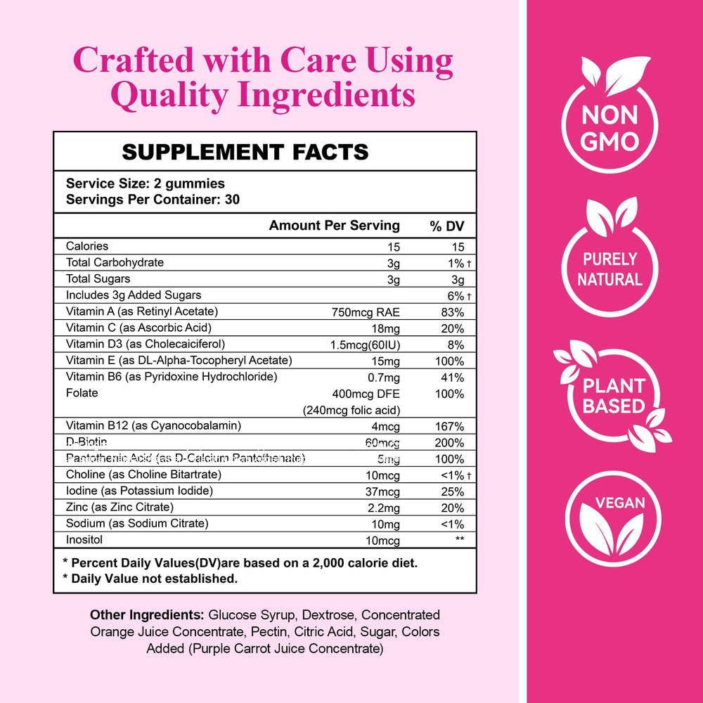 Gummies label showing no artificial sweeteners