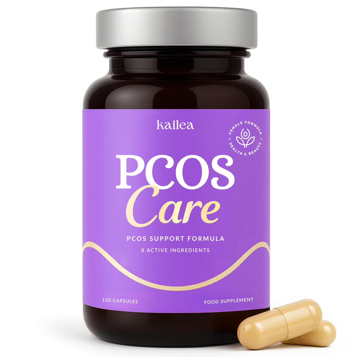Front view of 8-in-1 PCOS Support Supplement bottle
