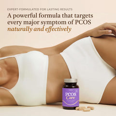 8-in-1 PCOS supplement bottle with highlighting ingredients