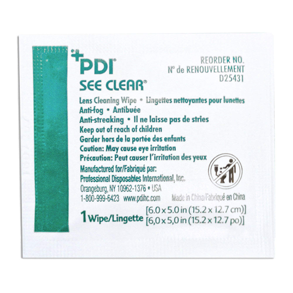 Close-up of See Clear Lens Cleaning Wipes cleaning safety glasses