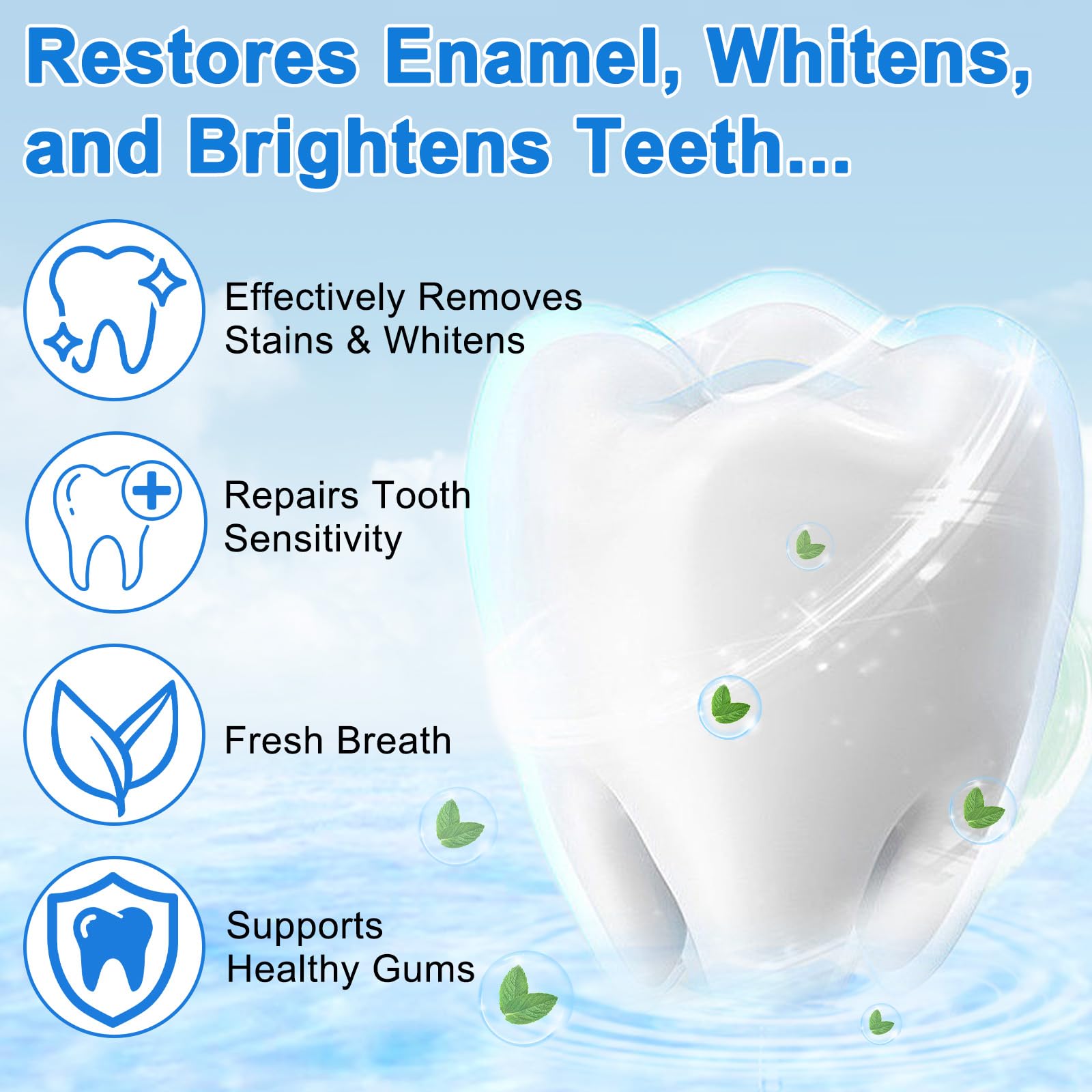 Instructional image showing pea-sized toothpaste application