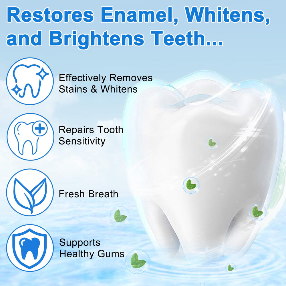 Instructional image showing pea-sized toothpaste application