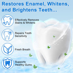 Instructional image showing pea-sized toothpaste application