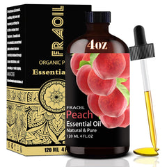 Peach essential oil in a 4 oz (120 ml) amber glass bottle