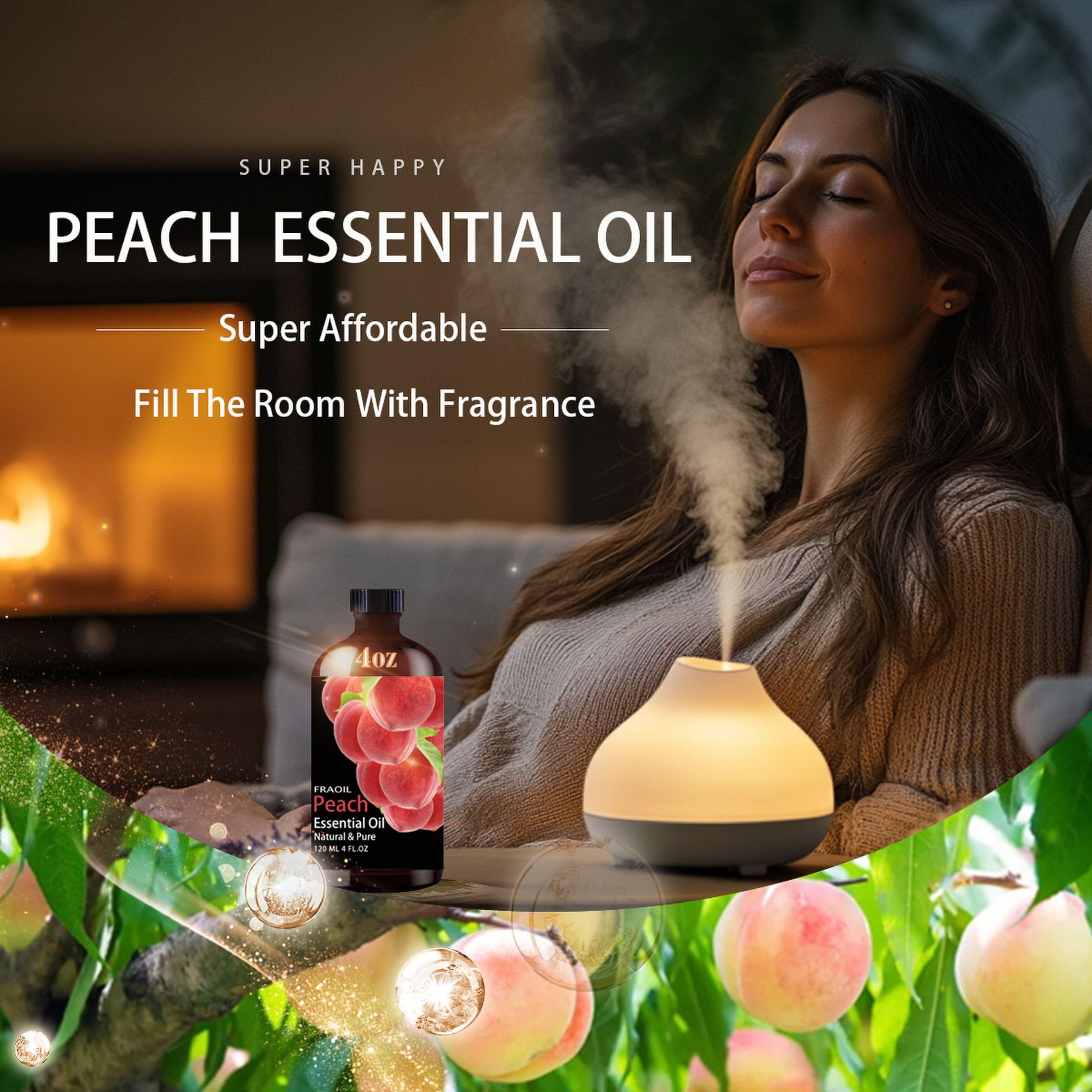 Peach Essential Oil used in a diffuser for aromatherapy