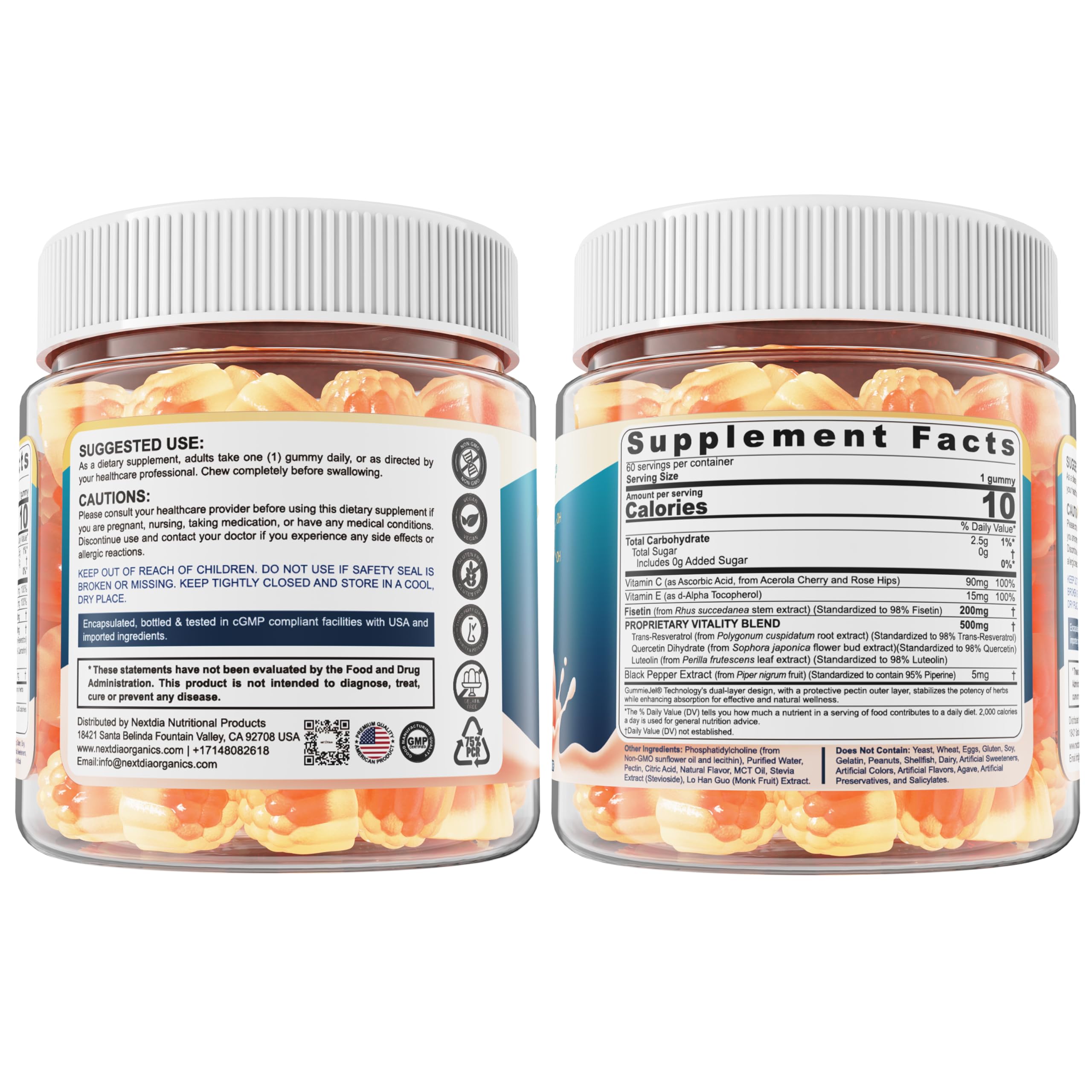 Close-up of peach-flavored liquid-filled gummies