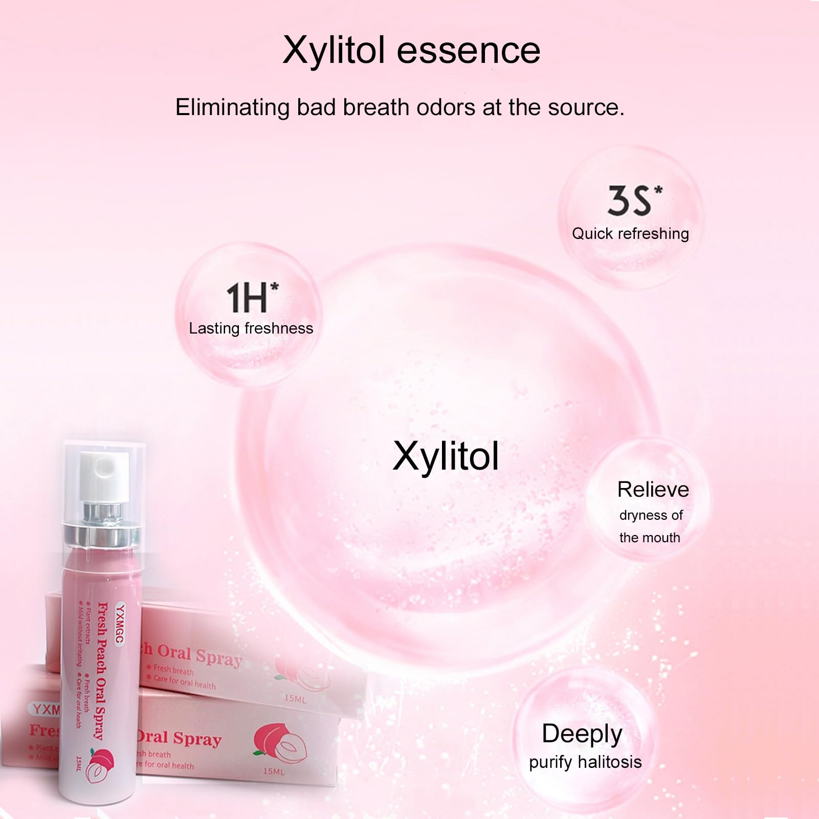 Alcohol-free mouth spray label showing Peach Mint flavor