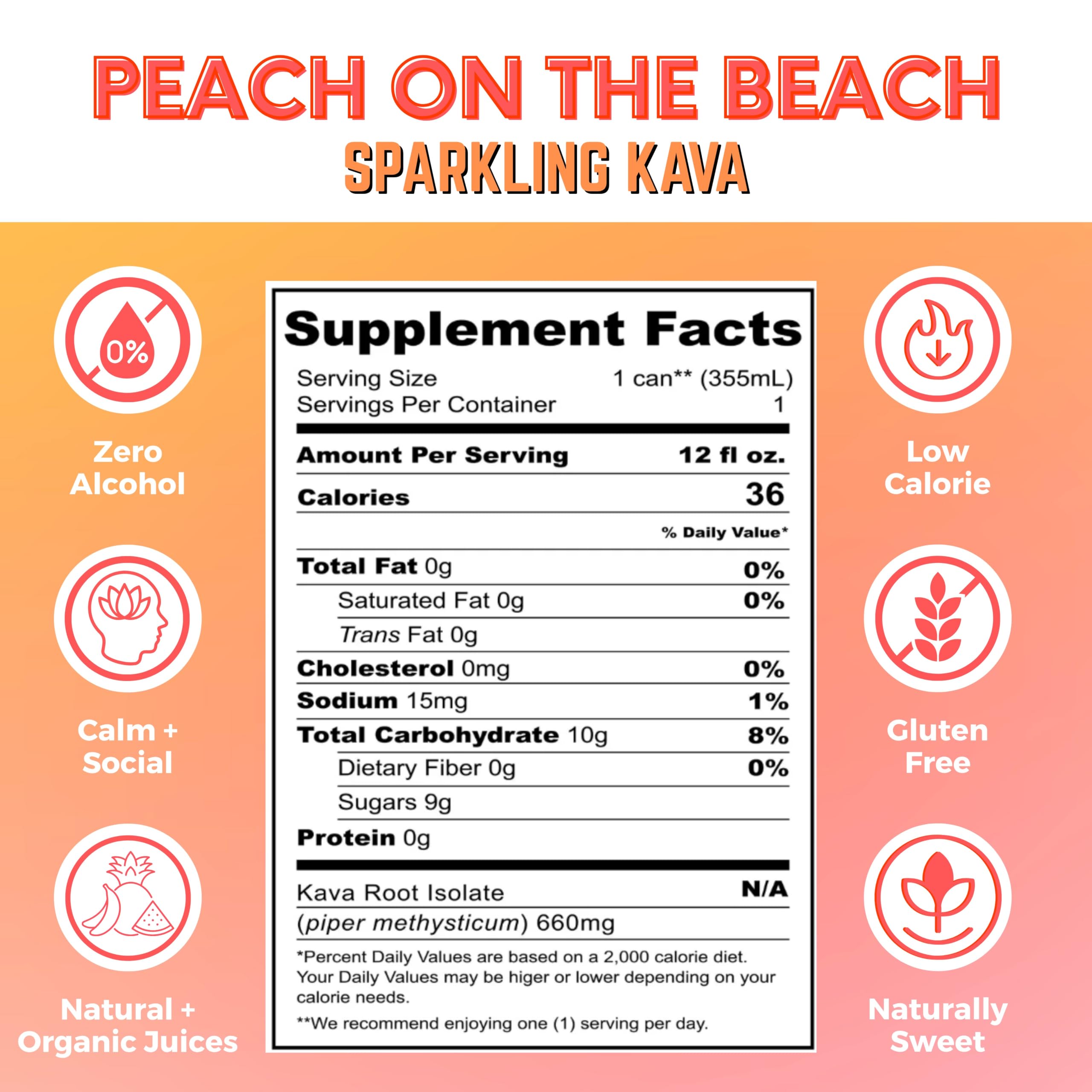 Close-up of Peach on the Beach can with peach imagery and sparkling bubbles