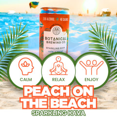 Two Peach on the Beach cans in a 4-pack box on a wooden table