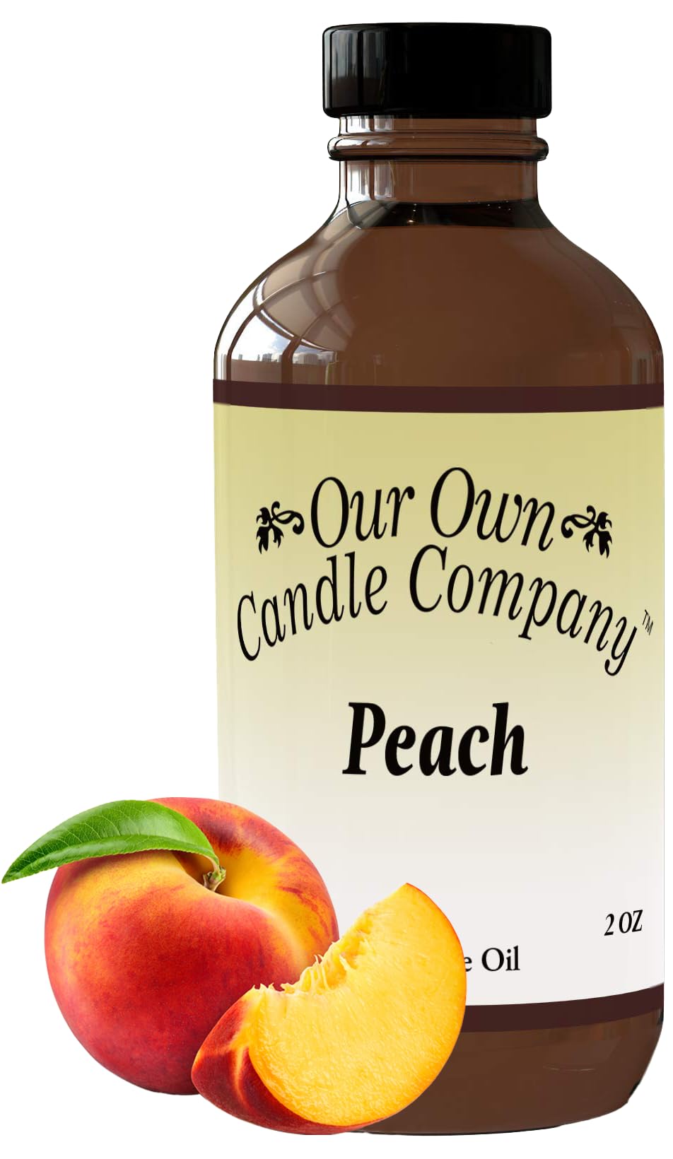 Front view of Our Own Candle Company Peach Scented Diffuser Oil 2oz bottle