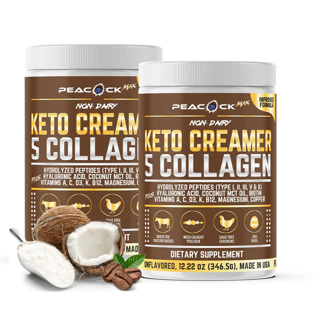 2-pack 24.44 oz Peacock Max Collagen Keto Creamer Powder - unflavored, coconut MCT