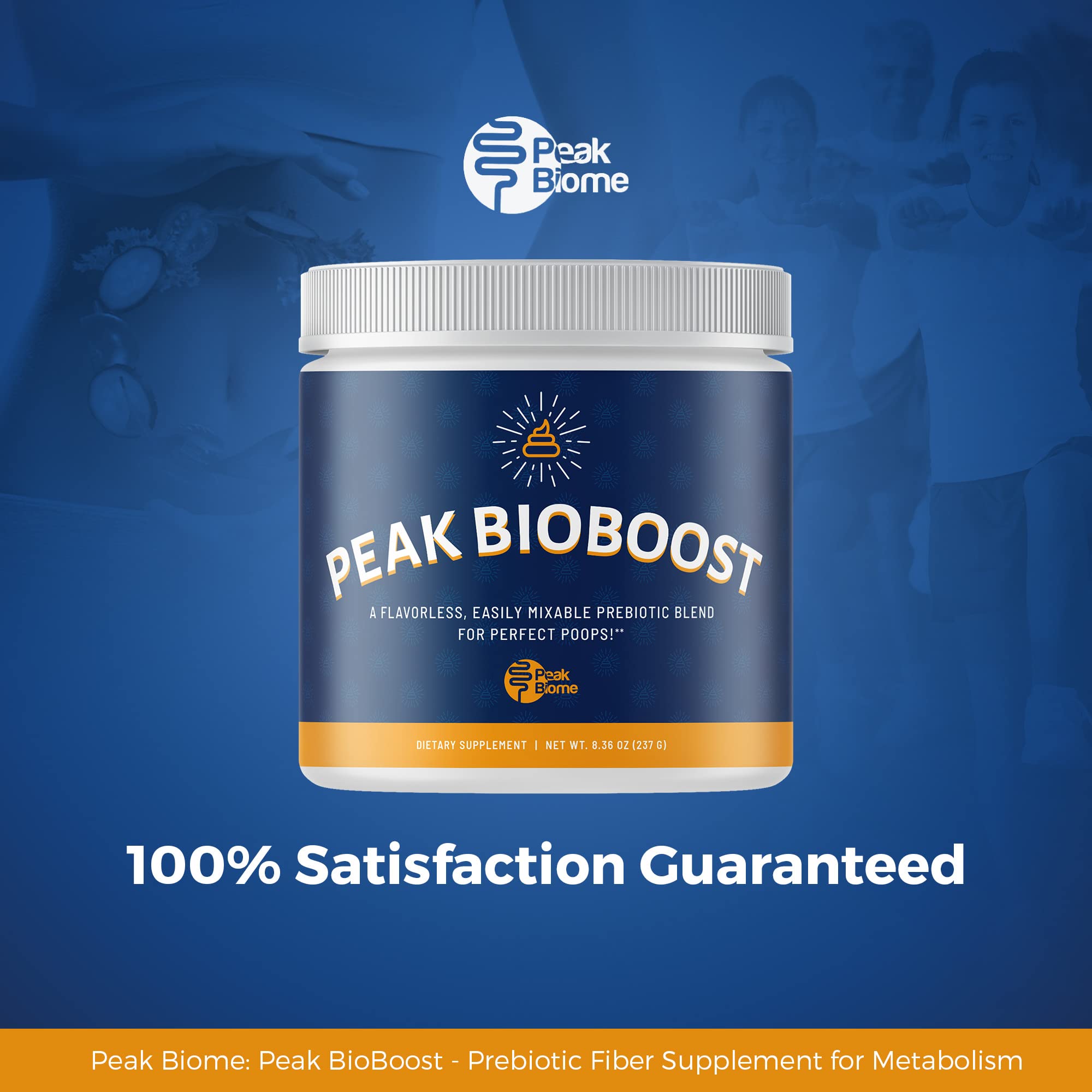 Packaging flatlay of Peak BioBoost with scoop for daily use.