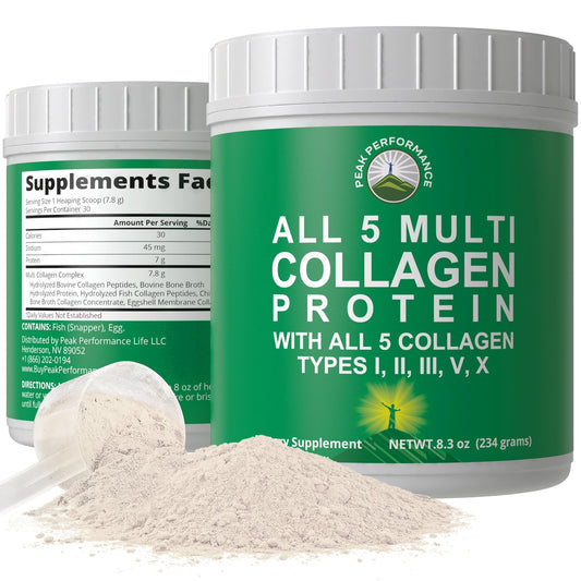 Peak Performance 5-type multi-collagen powder with Types I, II, III, V, X
