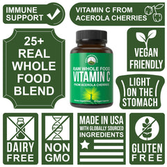 Vegan formula Vitamin C capsules free of gluten and GMOs
